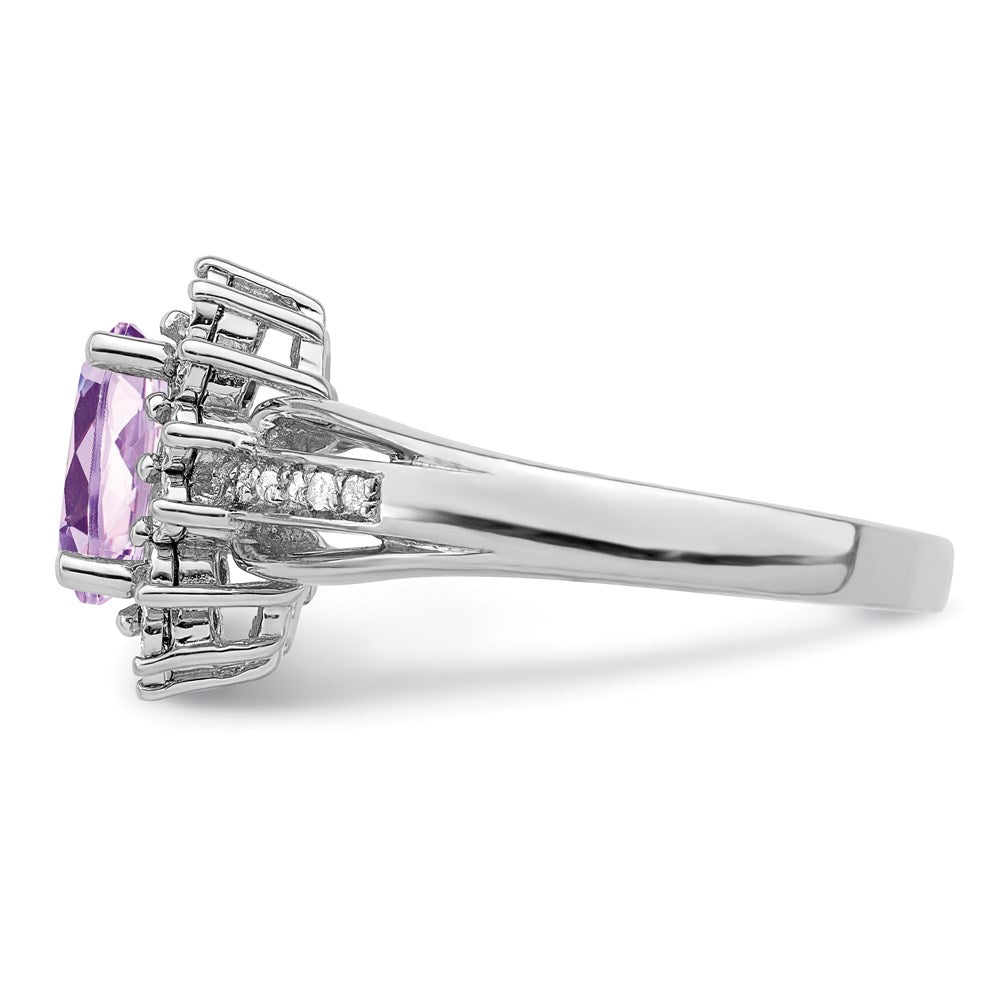 Sterling Silver Rhodium Diamond & Oval Pink Quartz Ring (Size 7 Only)