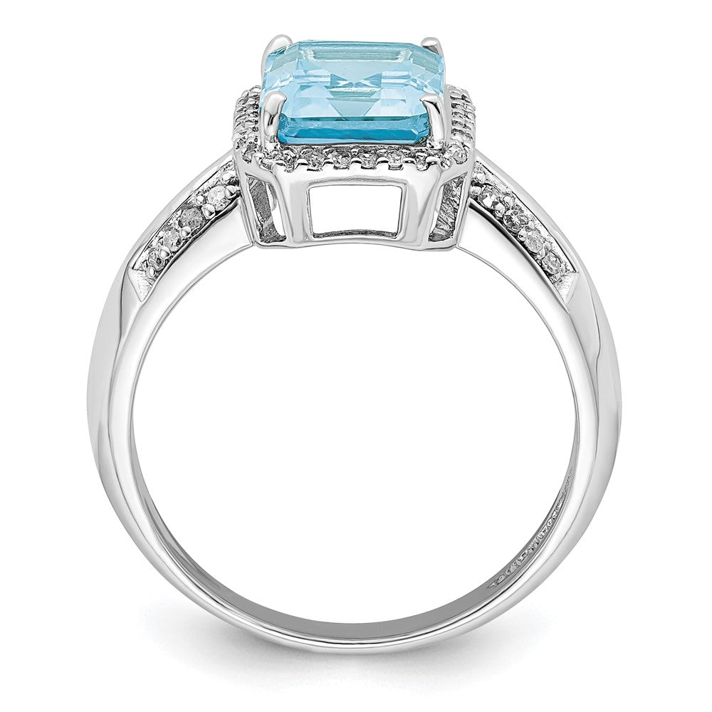 Sterling Silver Rhodium Diamond & Sky Blue Topaz Ring