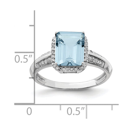 Sterling Silver Rhodium Diamond & Sky Blue Topaz Ring
