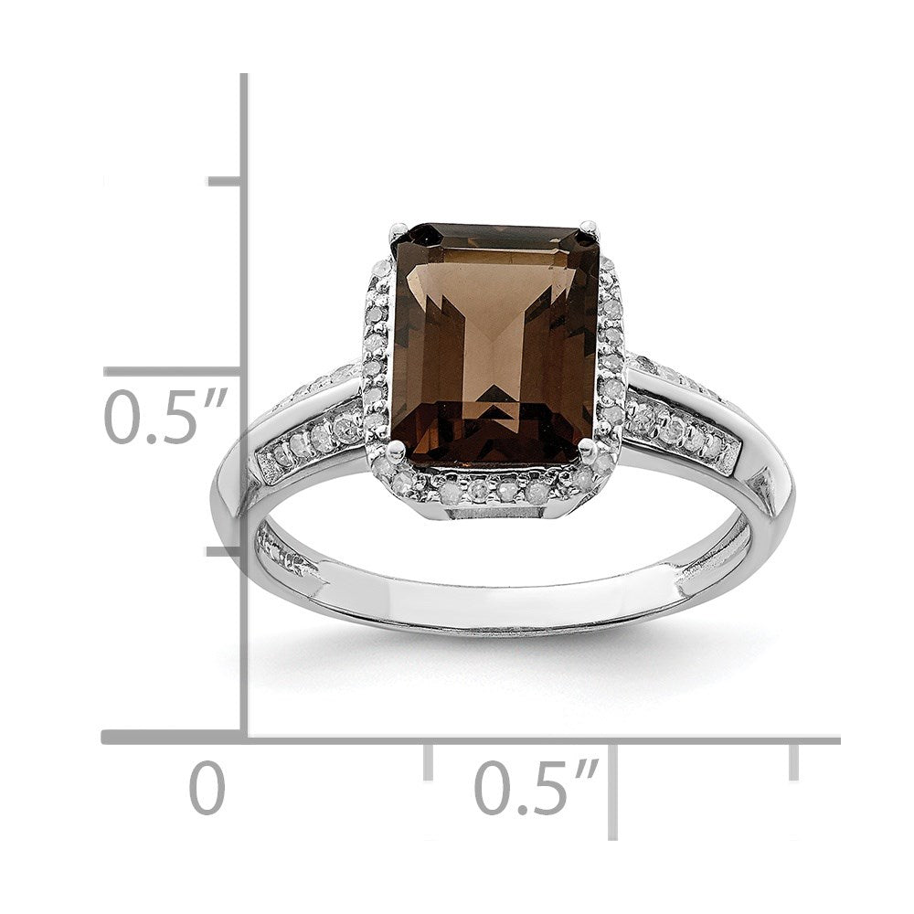 Sterling Silver Rhodium Diamond & Smoky Quartz Ring