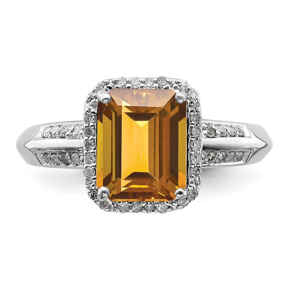 Sterling Silver Rhodium Diamond & Whiskey Quartz Ring