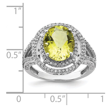Sterling Silver Rhodium Diamond & Lemon Quartz Ring