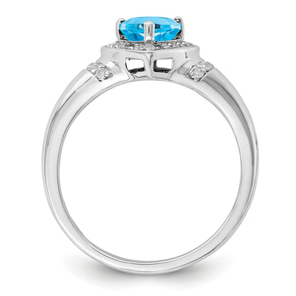 Sterling Silver Rhodium Blue Topaz & Diamond Ring (Size 7 Only)