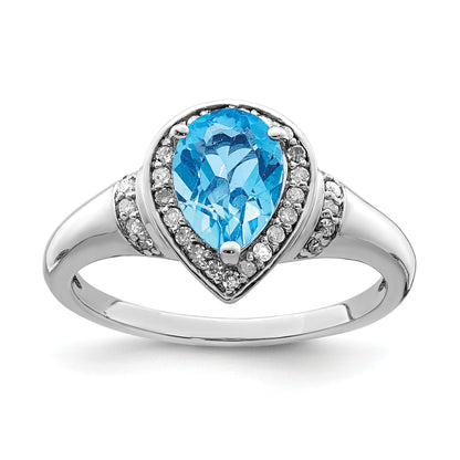 Sterling Silver Rhodium Blue Topaz & Diamond Ring (Size 7 Only)