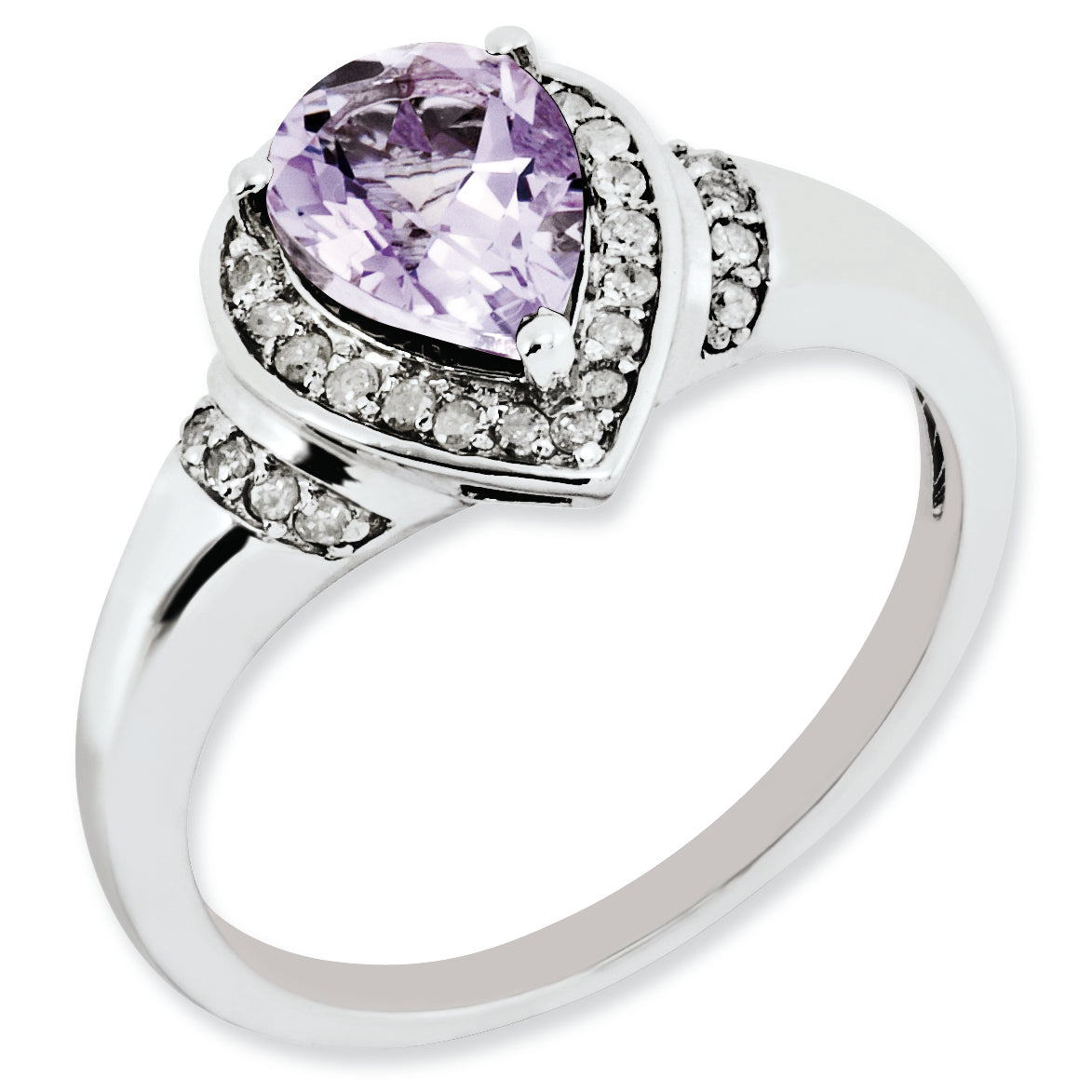 Sterling Silver Rhodium Plated Diamond & Pink Quartz Ring