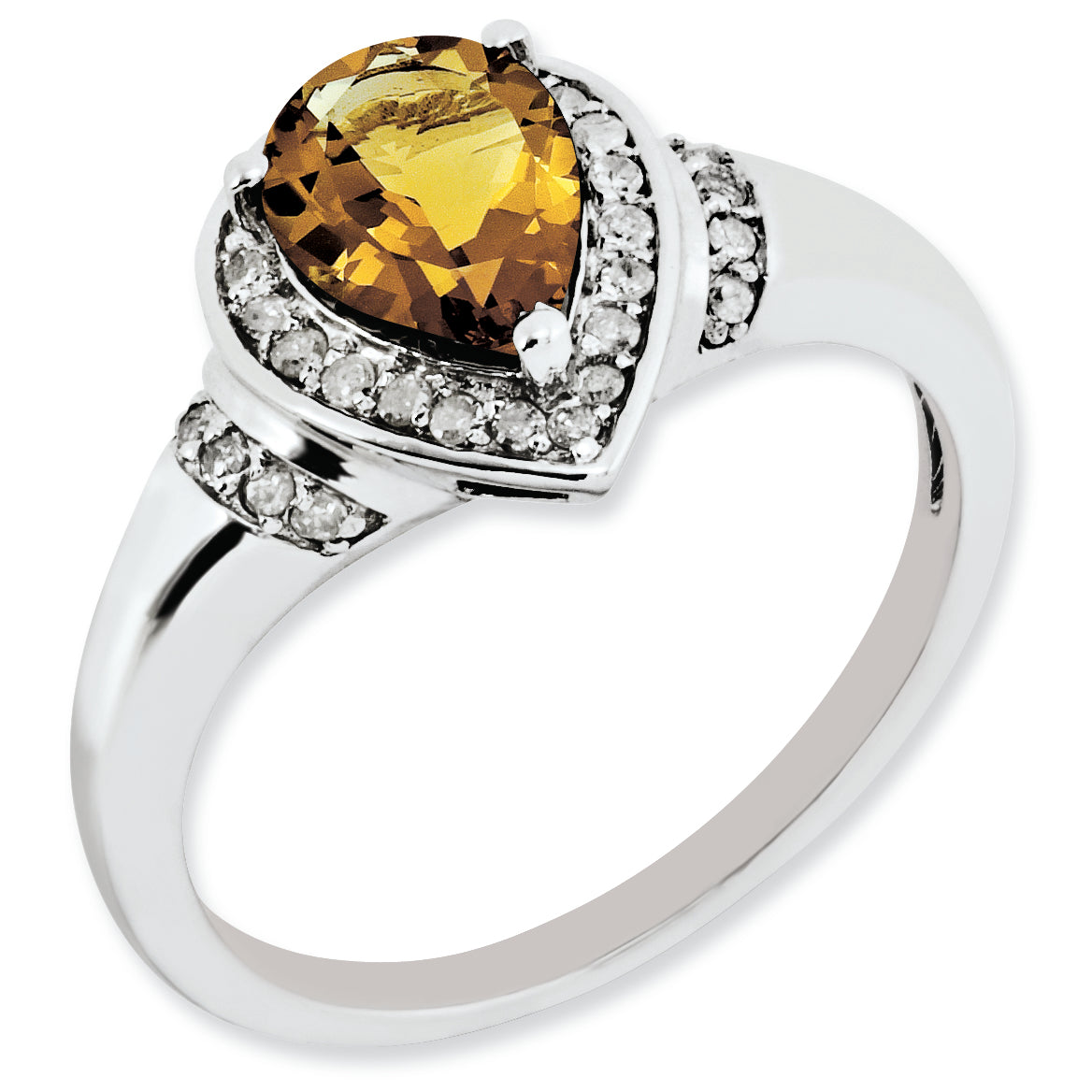 Sterling Silver Rhodium Plated Diamond & Whiskey Quartz Ring (Size 7 Only)