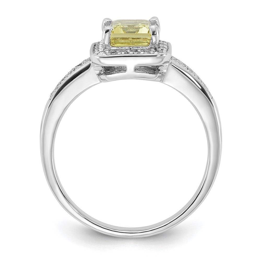 Sterling Silver Rhodium Plated Diamond & Lemon Quartz Ring
