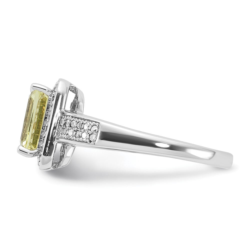 Sterling Silver Rhodium Plated Diamond & Lemon Quartz Ring