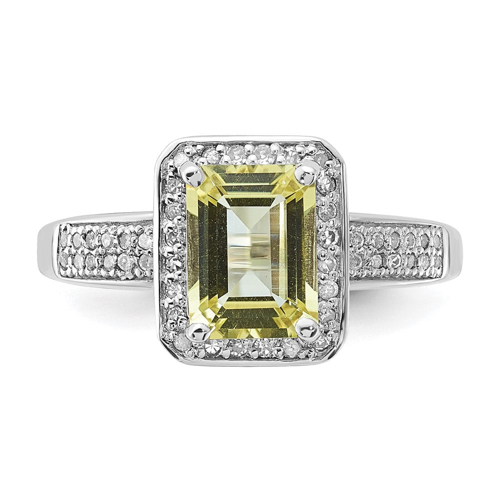 Sterling Silver Rhodium Plated Diamond & Lemon Quartz Ring