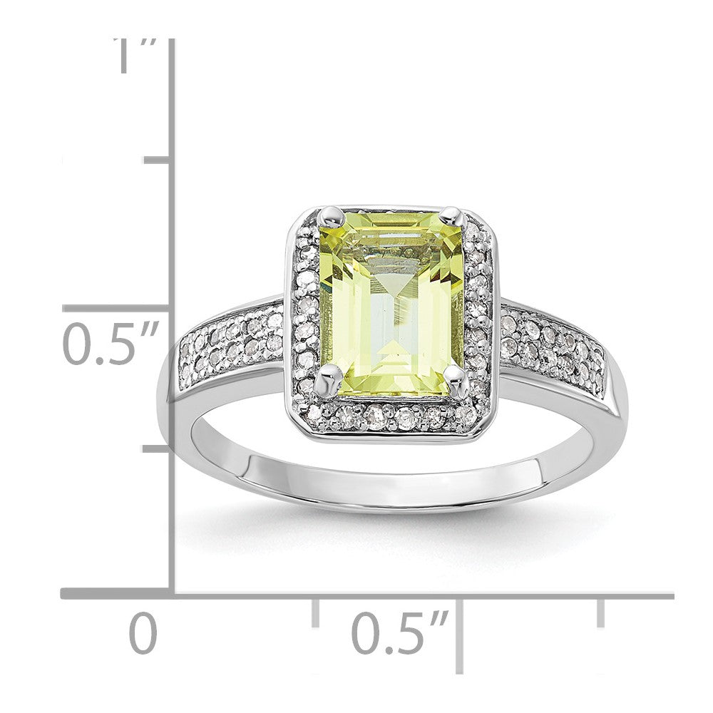 Sterling Silver Rhodium Plated Diamond & Lemon Quartz Ring