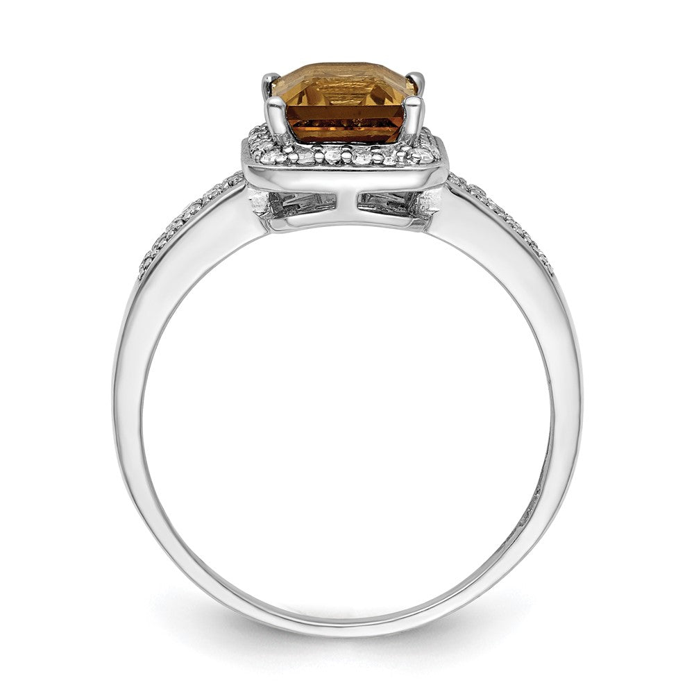 Sterling Silver Rhodium Diamond & Whiskey Quartz Ring