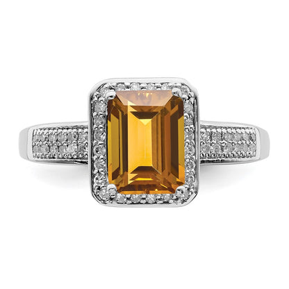 Sterling Silver Rhodium Diamond & Whiskey Quartz Ring