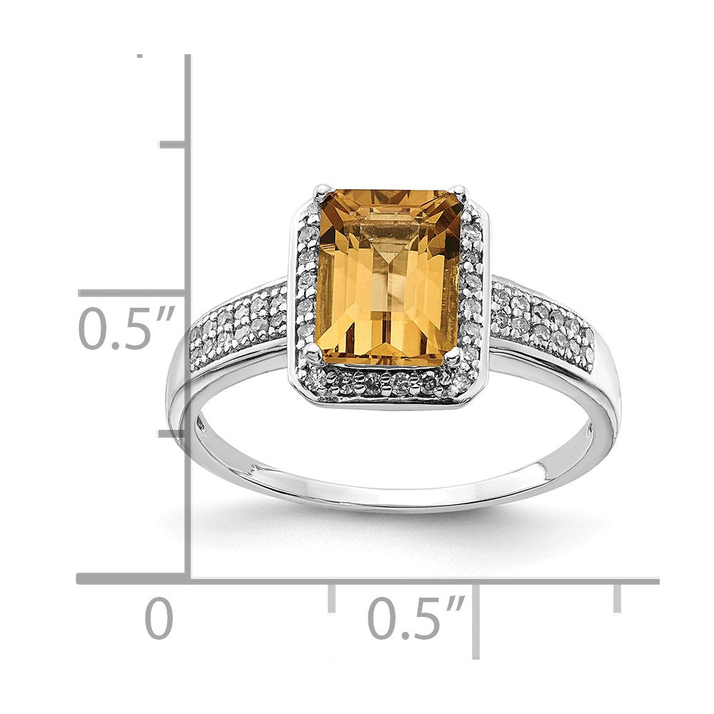 Sterling Silver Rhodium Diamond & Whiskey Quartz Ring