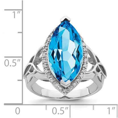 Sterling Silver Rhodium Blue Topaz & Diamond Ring (Size 6 Only)