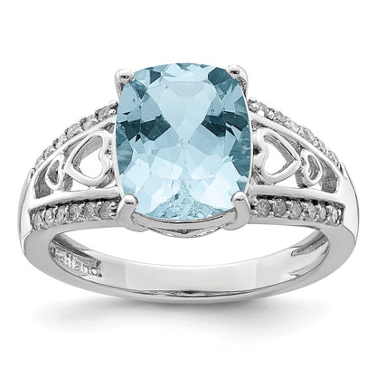 Sterling Silver Rhodium Diamond & Sky Blue Topaz Ring (Size 7 Only)