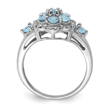 Sterling Silver Rhodium Diamond & Light Swiss Blue Topaz Ring