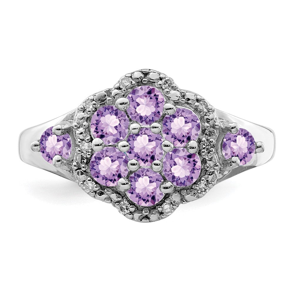 Sterling Silver Rhodium Diamond & Pink Quartz Ring