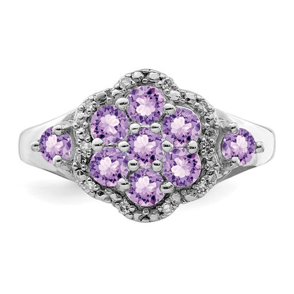 Sterling Silver Rhodium Diamond & Pink Quartz Ring