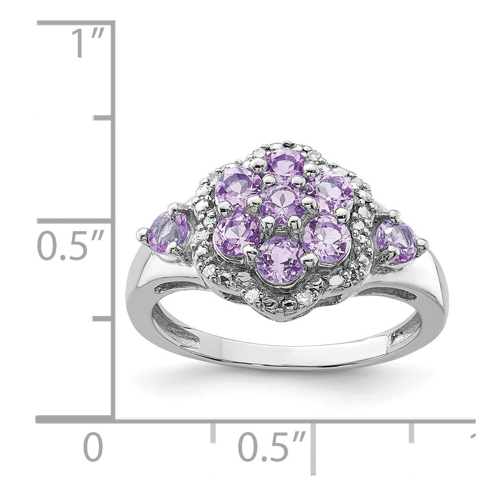 Sterling Silver Rhodium Diamond & Pink Quartz Ring