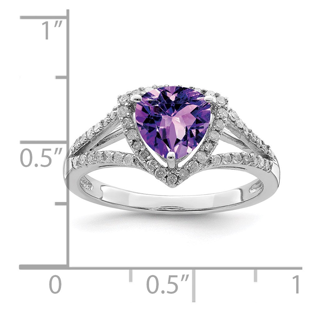 Sterling Silver Rhodium Plated Amethyst & Diamond Ring
