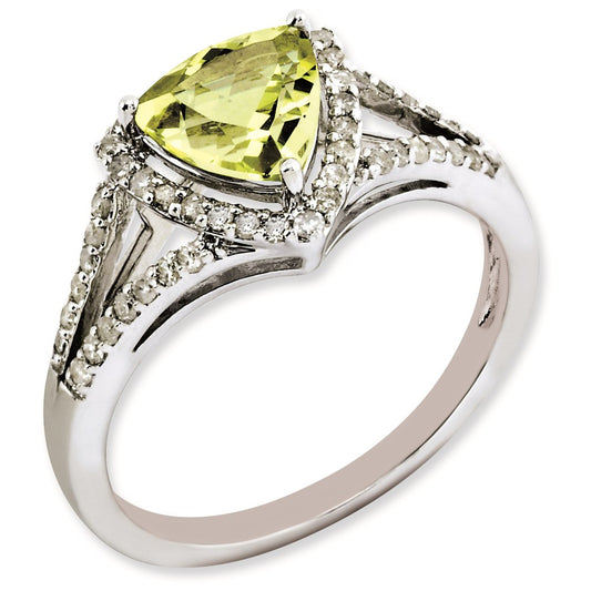 Sterling Silver Rhodium Plated Diamond & Lemon Quartz Ring