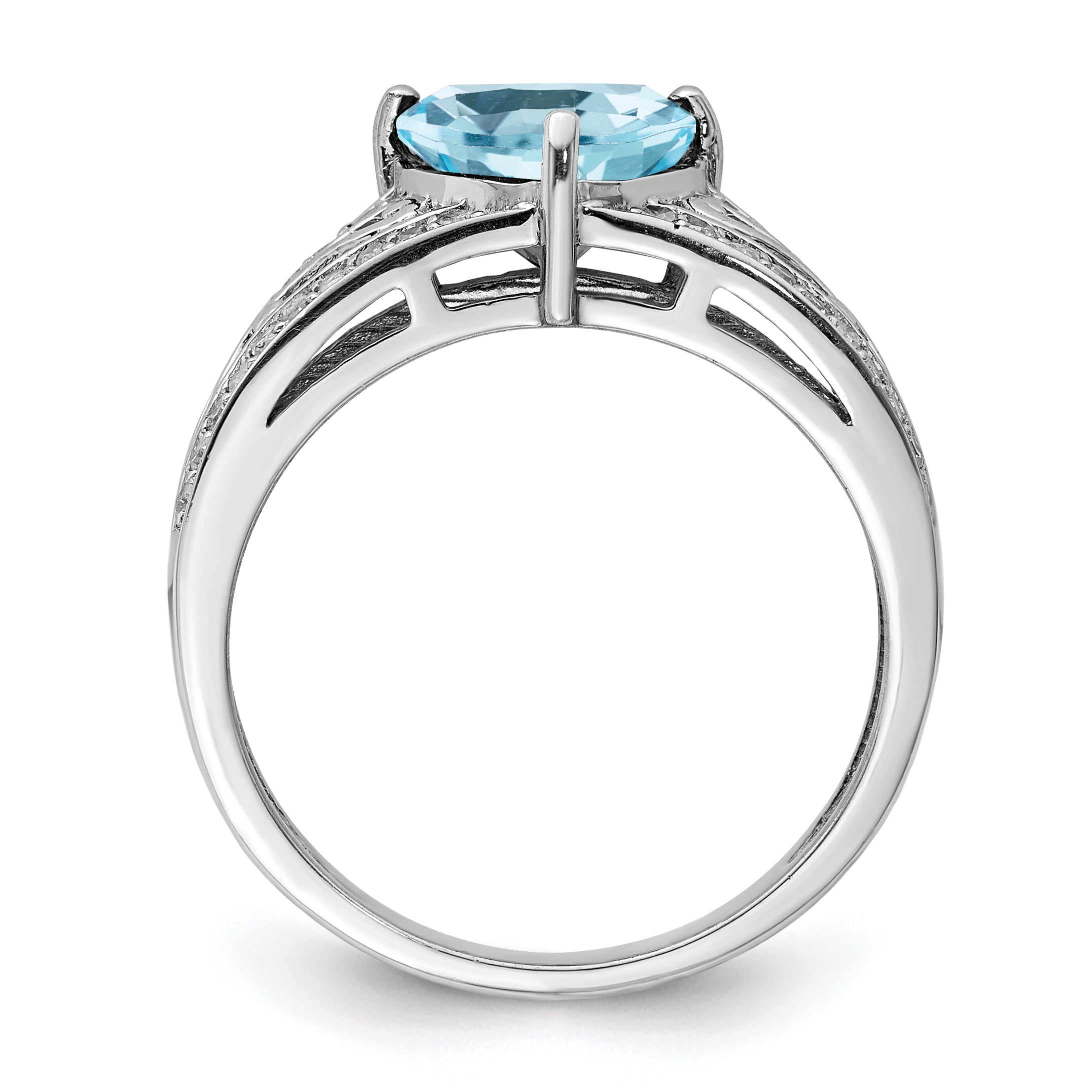 Sterling Silver Rhodium Diamond & Sky Blue Topaz Ring (Size 7 Only)