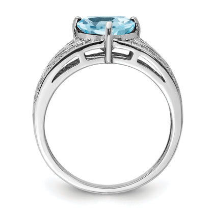 Sterling Silver Rhodium Diamond & Sky Blue Topaz Ring (Size 7 Only)