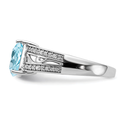Sterling Silver Rhodium Diamond & Sky Blue Topaz Ring (Size 7 Only)