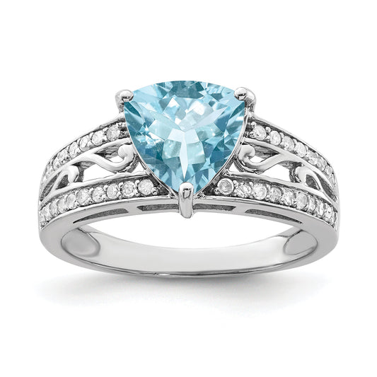 Sterling Silver Rhodium Diamond & Sky Blue Topaz Ring (Size 7 Only)