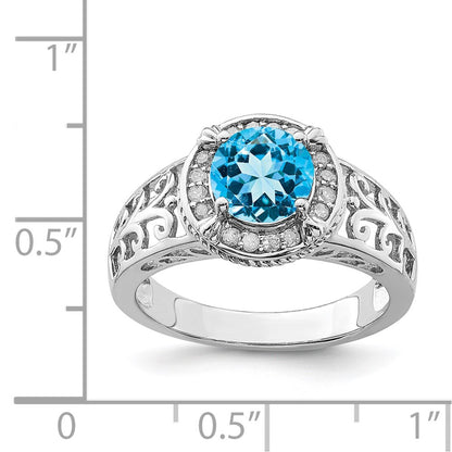 Sterling Silver Rhodium Blue Topaz & Diamond Ring (Size 7 Only)