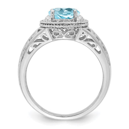 Sterling Silver Rhodium Diamond & Sky Blue Topaz Ring (Size 7 Only)