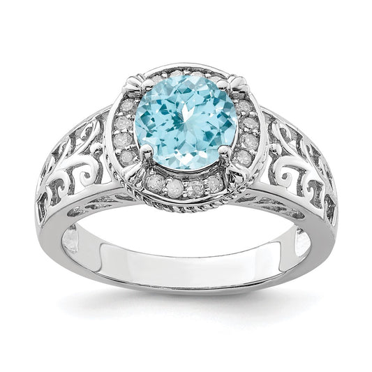 Sterling Silver Rhodium Diamond & Sky Blue Topaz Ring (Size 7 Only)