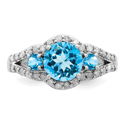 Sterling Silver Rhodium Blue Topaz & Diamond Ring (Size 7 Only)