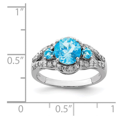 Sterling Silver Rhodium Blue Topaz & Diamond Ring (Size 7 Only)