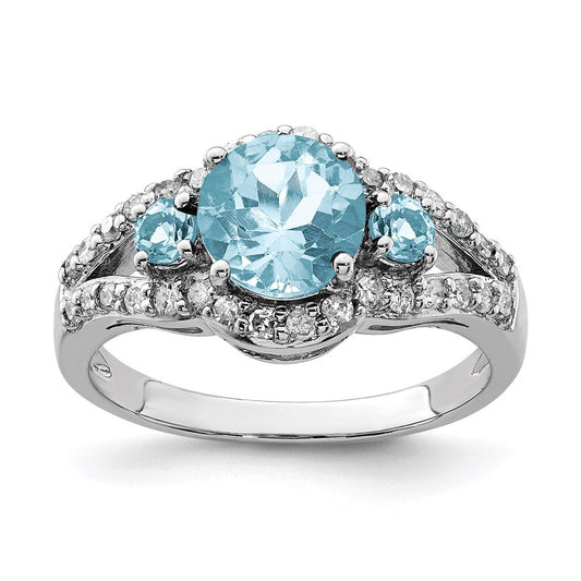 Sterling Silver Rhodium Diamond & Sky Blue Topaz Ring (Size 7 Only)