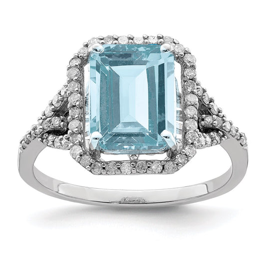 Sterling Silver Rhodium Diamond & Sky Blue Topaz Ring (Size 9 Only)