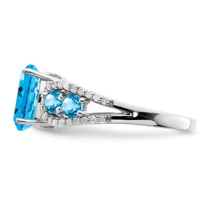 Sterling Silver Rhodium Blue Topaz & Diamond Ring (Size 6 Only)