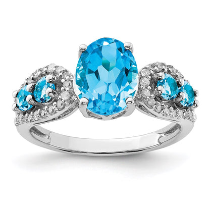 Sterling Silver Rhodium Blue Topaz & Diamond Ring (Size 6 Only)