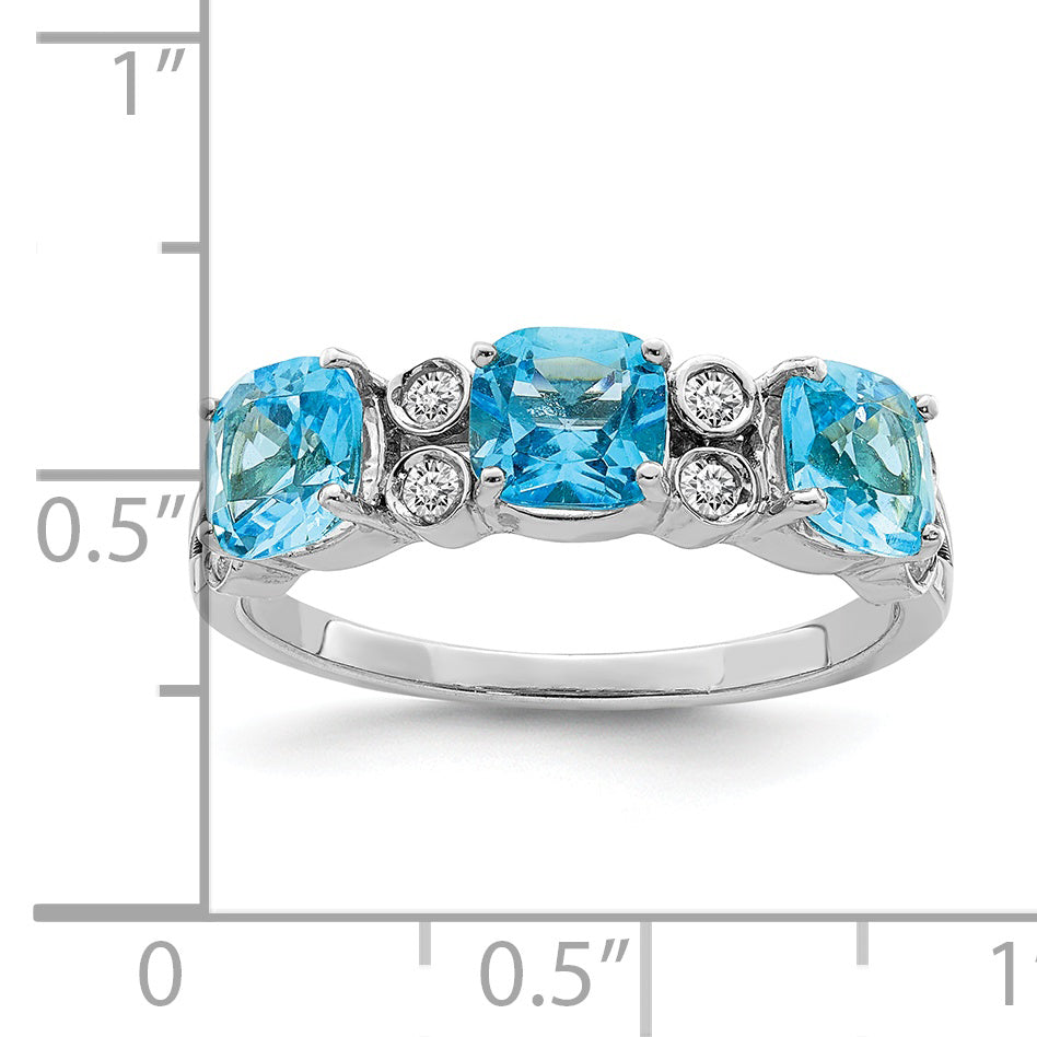 Sterling Silver Rhodium Blue Topaz & Diamond Ring (Size 7 Only)