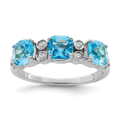 Sterling Silver Rhodium Blue Topaz & Diamond Ring (Size 7 Only)
