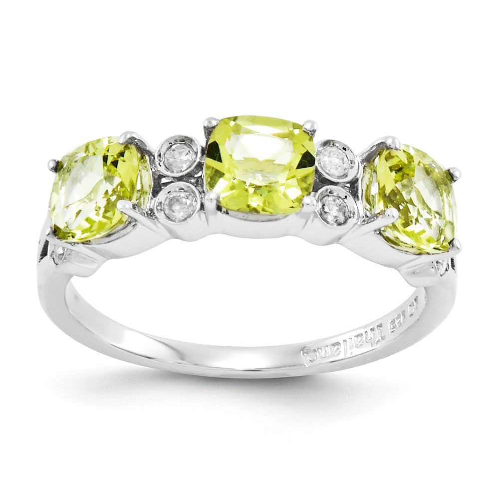 Sterling Silver Rhodium Plated Diamond & Lemon Quartz Ring