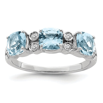 Sterling Silver Rhodium Diamond & Sky Blue Topaz Ring (Size 7 Only)