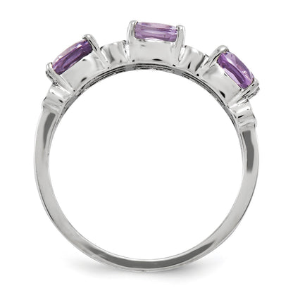 Sterling Silver Rhodium Plated Diamond & Pink Quartz Ring (Size 6 Only)