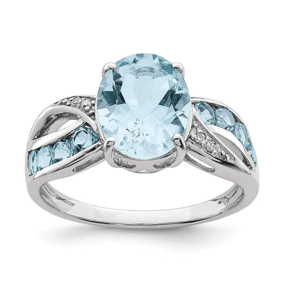 Sterling Silver Rhodium Diamond & Sky Blue Topaz Ring