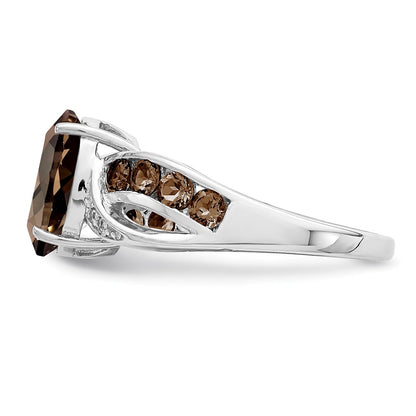 Sterling Silver Rhodium Diamond & Smoky Quartz Ring