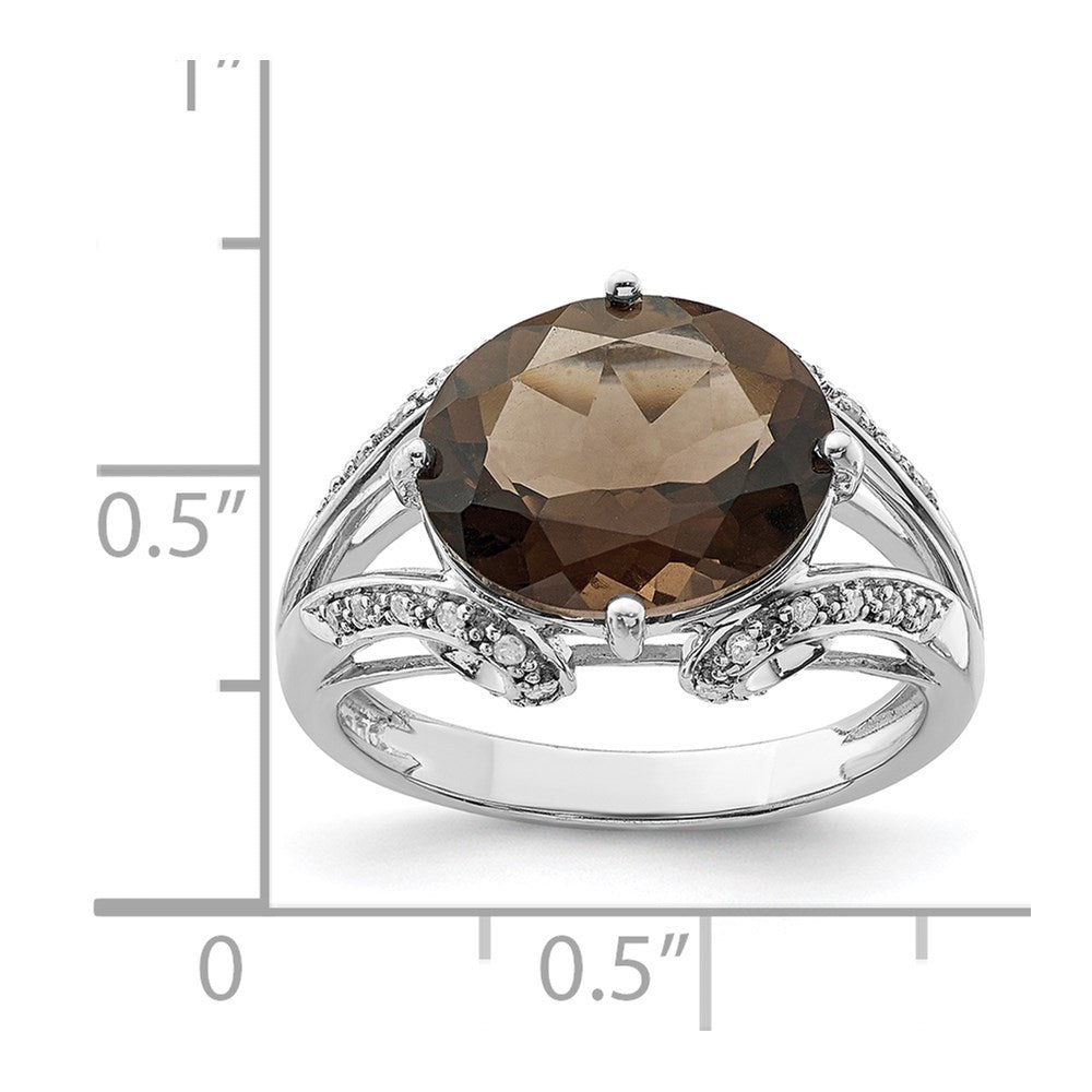Sterling Silver Rhodium Oval Diamond & Smoky Quartz Ring (Size 7 Only)