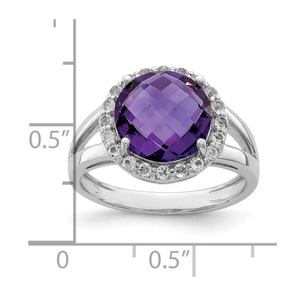 Sterling Silver Rhodium Plated Amethyst Ring