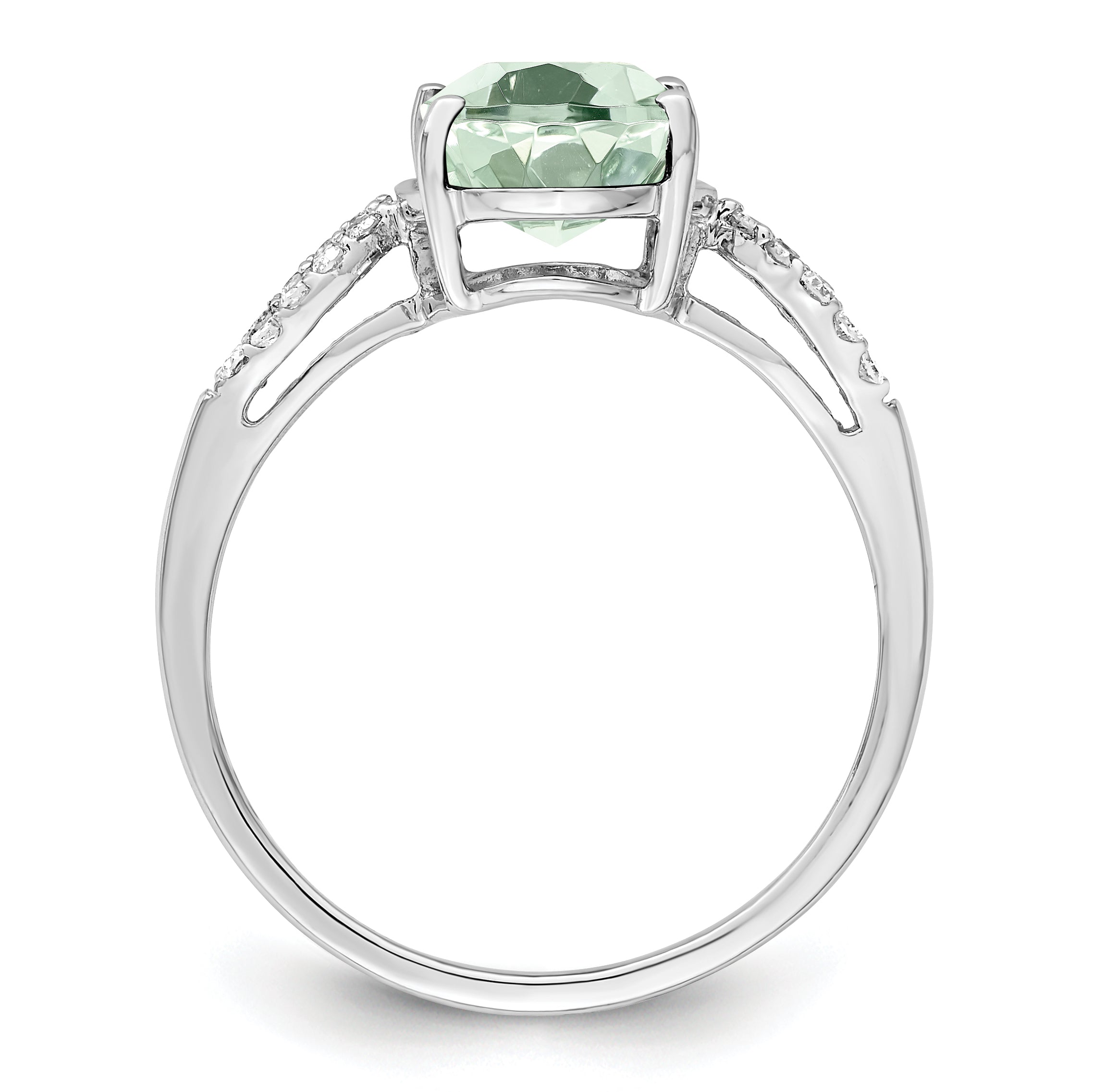 Sterling Silver Rhodium Green Quartz & Diamond Ring (Size 6 Only)