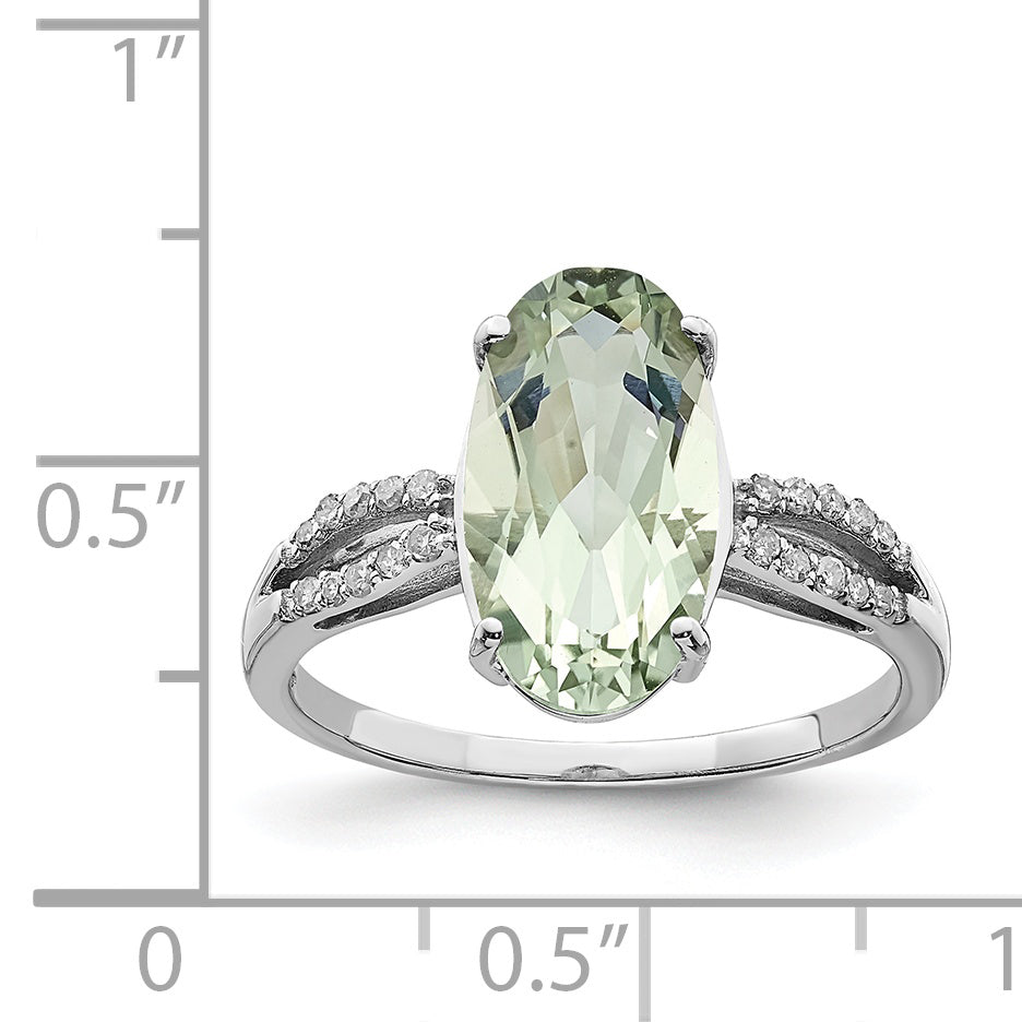Sterling Silver Rhodium Green Quartz & Diamond Ring (Size 6 Only)