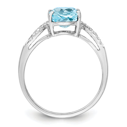 Sterling Silver Rhodium Sky Blue Topaz & Diamond Ring (Size 7 Only)